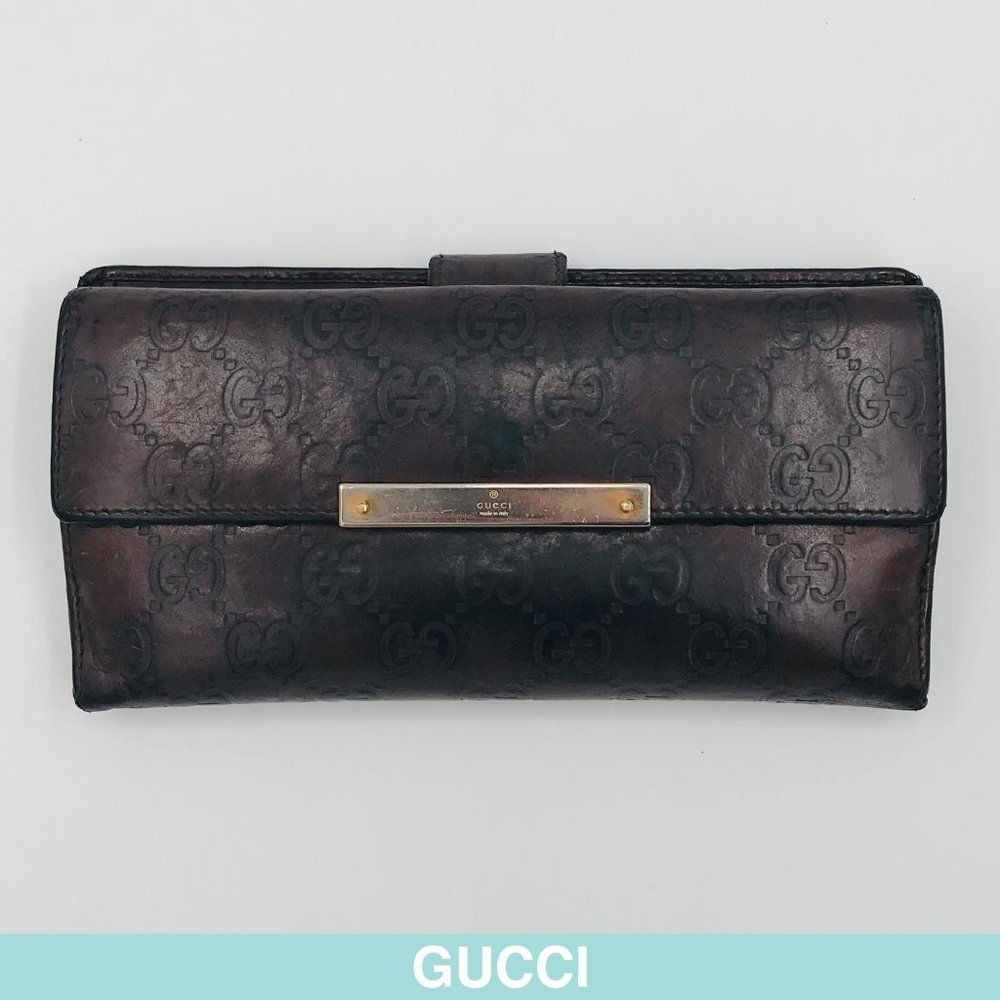 Auth Gucci Guccissima brown leather long wallet